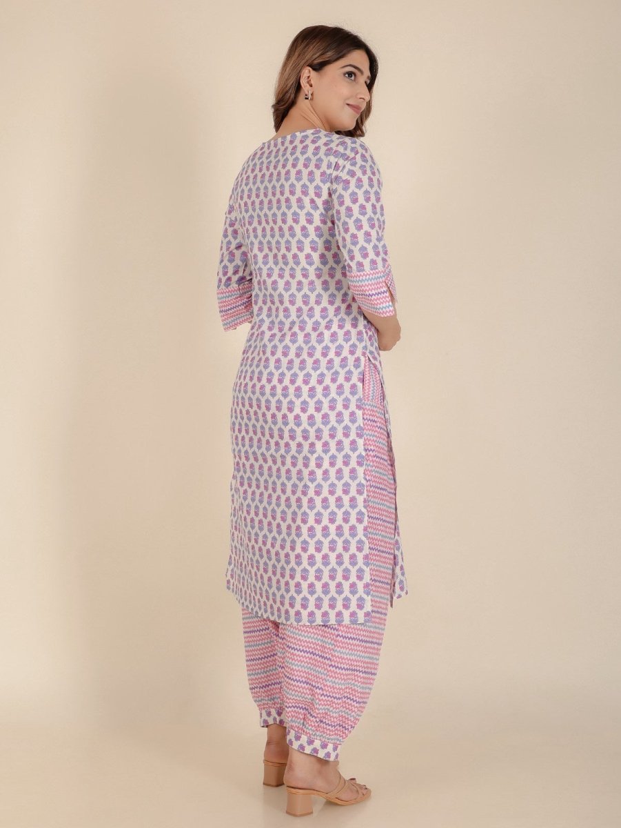 Aramya Straight Soft Cotton Floral Print Women's Kurta Set - Off White | Grocsy