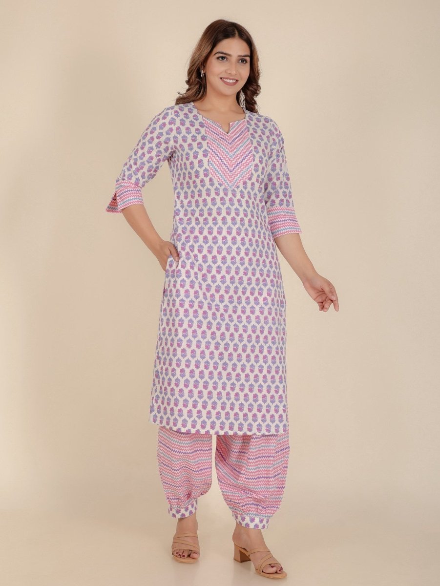 Aramya Straight Soft Cotton Floral Print Women's Kurta Set - Off White | Grocsy