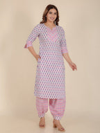 Aramya Straight Soft Cotton Floral Print Women's Kurta Set - Off White | Grocsy