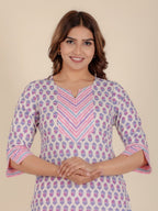 Aramya Straight Soft Cotton Floral Print Women's Kurta Set - Off White | Grocsy