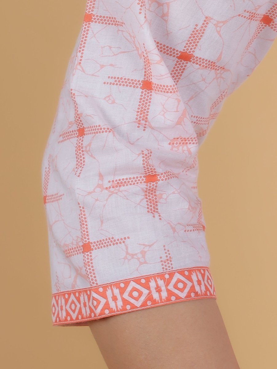 Aramya Straight Soft Cotton Geometric Print Women's Kurta Set - Orange | Grocsy
