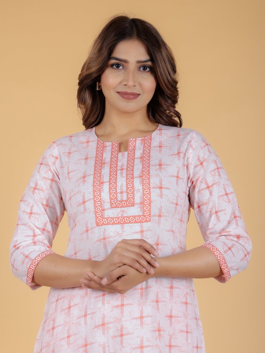 Aramya Straight Soft Cotton Geometric Print Women's Kurta - Orange | Grocsy