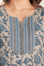 Aramya Straight Linen Cotton Floral Print Women's Kurta - Grey | Grocsy