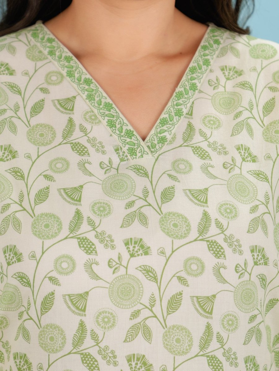 Aramya Straight Soft Cotton Floral Print Women's Kurta Set - Green | Grocsy
