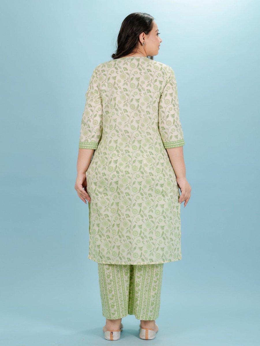 Aramya Straight Soft Cotton Floral Print Women's Kurta Set - Green | Grocsy