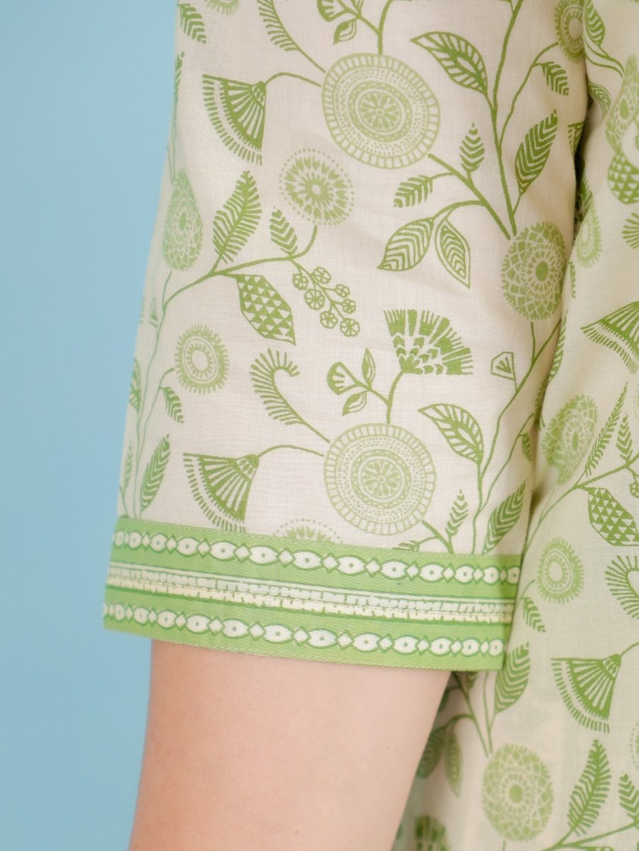 Aramya Straight Soft Cotton Floral Print Women's Kurta Set - Green | Grocsy