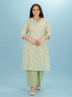 Aramya Straight Soft Cotton Floral Print Women's Kurta Set - Green | Grocsy