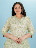 Aramya Straight Soft Cotton Floral Print Women's Kurta Set - Green | Grocsy