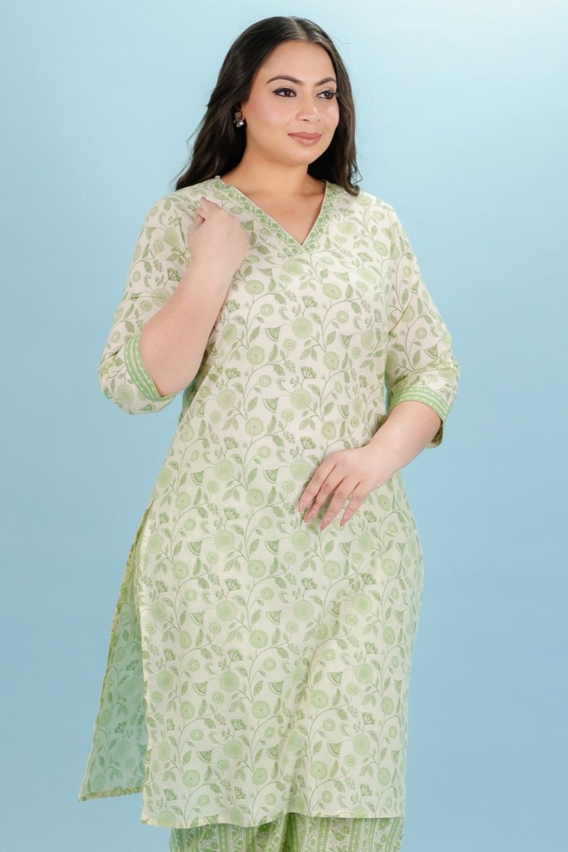 Aramya Straight Soft Cotton Floral Print Women's Kurta - Green | Grocsy