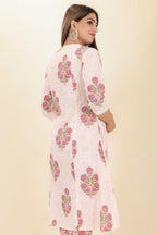 Aramya Panelled Soft Cotton Butti Print Women's Kurta - Pink | Grocsy