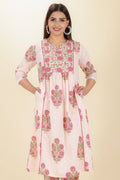 Aramya Panelled Soft Cotton Butti Print Women's Kurta Set - Pink | Grocsy