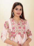 Aramya Panelled Soft Cotton Butti Print Women's Kurta - Pink | Grocsy