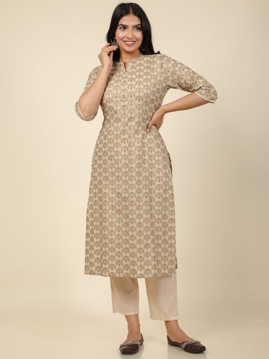 Aramya Straight Soft Cotton Floral Print Women's Kurta Set - Off White | Grocsy