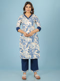 Aramya Straight Linen Cotton Floral Print Women's Kurta Set - Off White | Grocsy