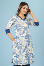 Aramya Straight Linen Cotton Floral Print Women's Kurta - Off White | Grocsy