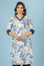 Aramya Straight Linen Cotton Floral Print Women's Kurta - Off White | Grocsy