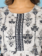 Aramya Anarkali Soft Cotton Butti Print Women's Kurta Set - White | Grocsy