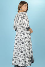Aramya Anarkali Soft Cotton Butti Print Women's Kurta Set - White | Grocsy