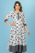 Aramya Anarkali Soft Cotton Butti Print Women's Kurta Set - White | Grocsy