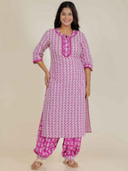 Aramya Straight Soft Cotton Abstract Print Women's Kurta Set - Pink | Grocsy