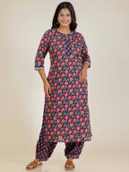 Aramya Straight Soft Cotton Floral Print Women's Kurta - Blue | Grocsy