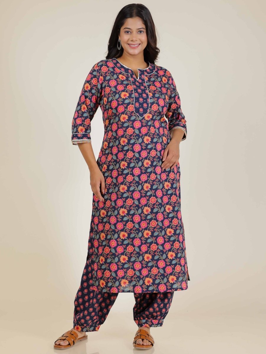 Aramya Straight Soft Cotton Floral Print Women's Kurta - Blue | Grocsy
