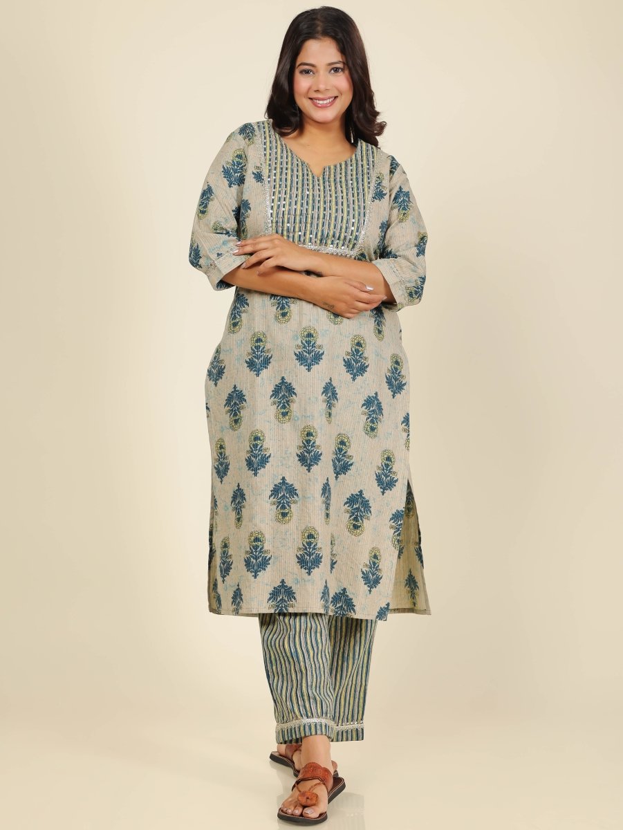 Aramya Straight Soft Cotton Floral Print Women's Kurta - Beige | Grocsy