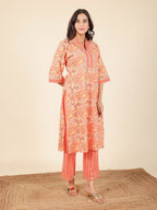 Aramya Straight Soft Cotton Floral Print Women's Kurta - Orange | Grocsy