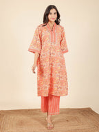 Aramya Straight Soft Cotton Floral Print Women's Kurta - Orange | Grocsy