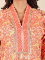 Aramya Straight Soft Cotton Floral Print Women's Kurta - Orange | Grocsy