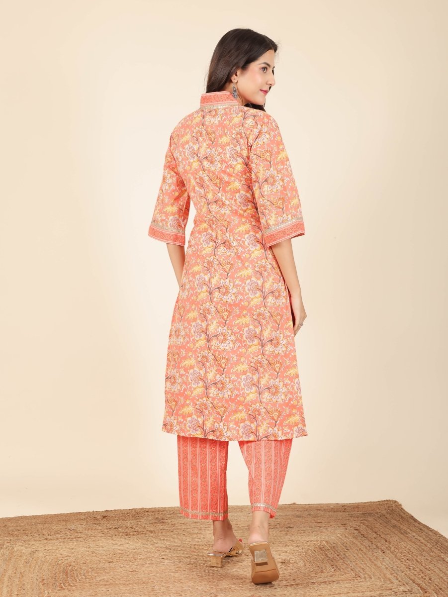 Aramya Straight Soft Cotton Floral Print Women's Kurta - Orange | Grocsy