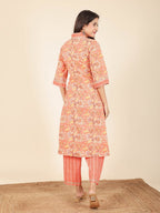 Aramya Straight Soft Cotton Floral Print Women's Kurta - Orange | Grocsy