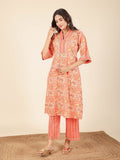 Aramya Straight Soft Cotton Floral Print Women's Kurta - Orange | Grocsy
