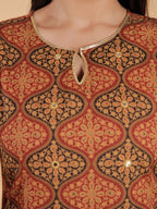 Aramya Straight Soft Cotton Geometric Print Women's Kurta Set - Brown | Grocsy