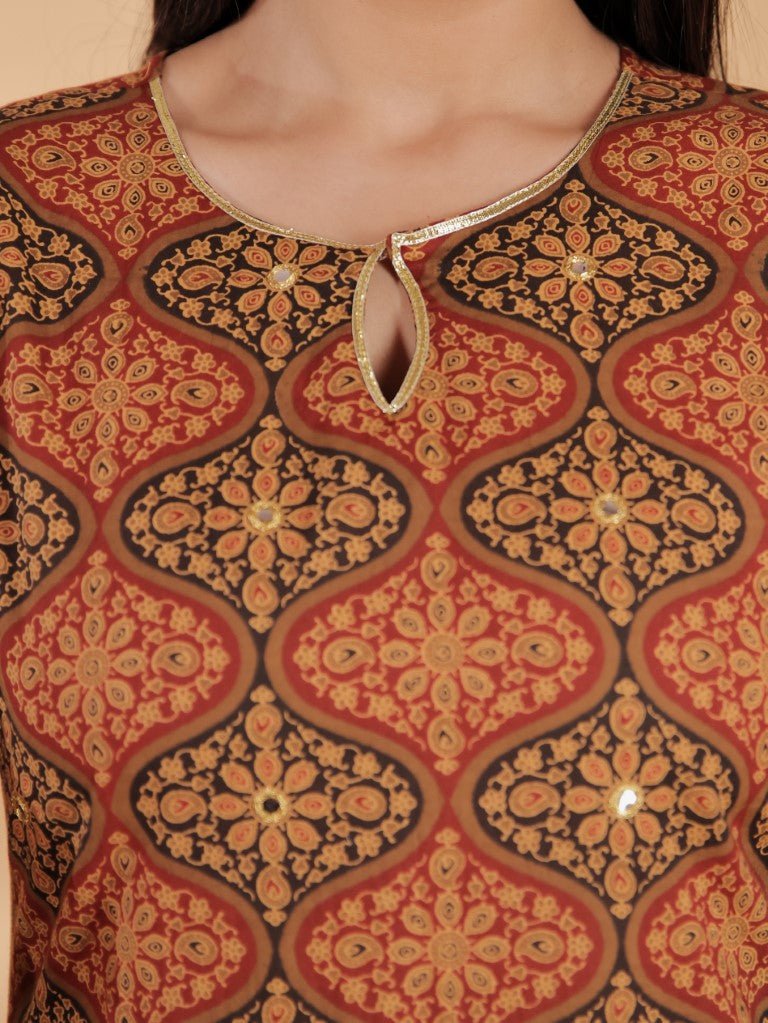 Aramya Straight Soft Cotton Geometric Print Women's Kurta Set - Brown | Grocsy