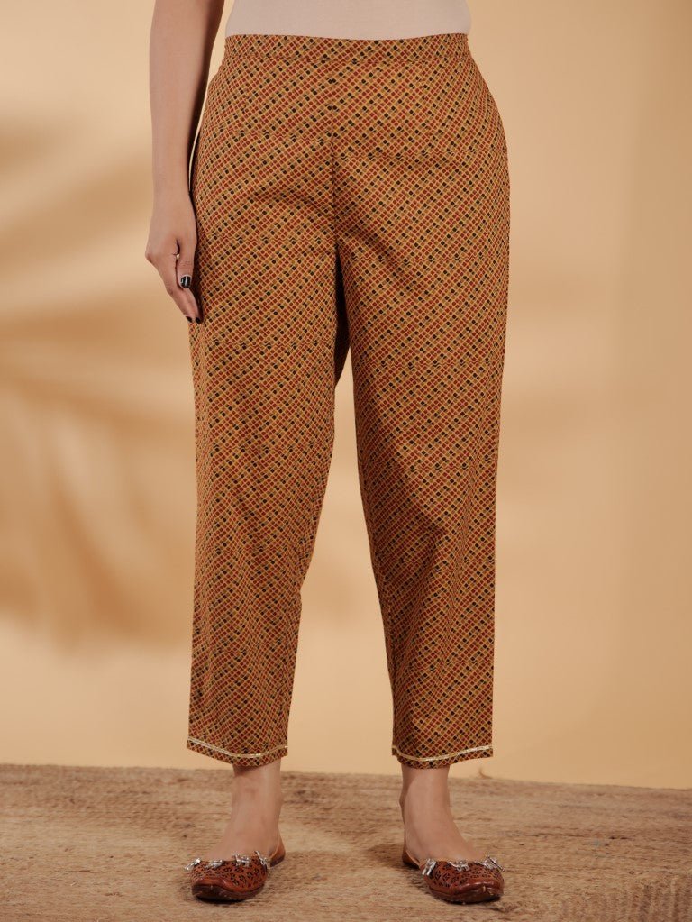 Aramya Straight Soft Cotton Geometric Print Women's Kurta - Brown | Grocsy