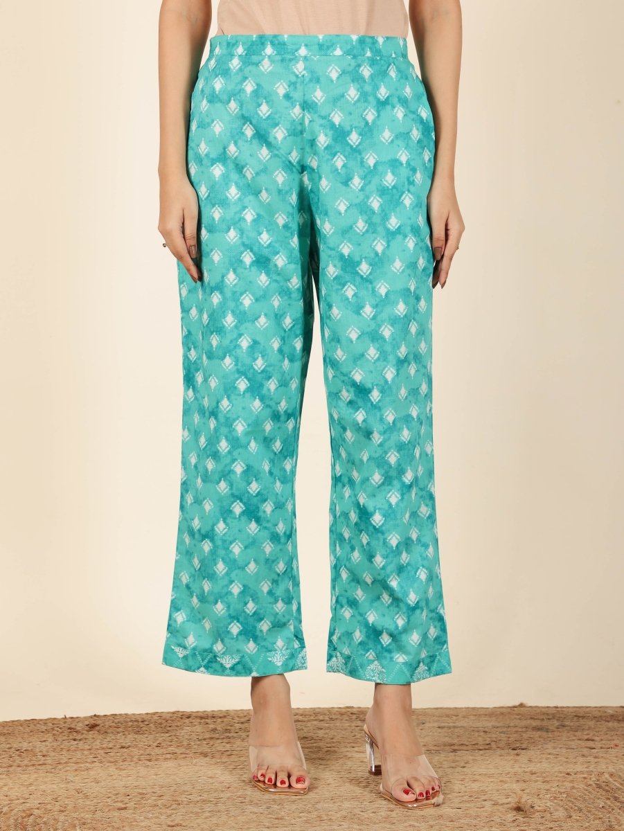 Aramya Straight Soft Cotton Geometric Print Women's Kurta Set - Green | Grocsy