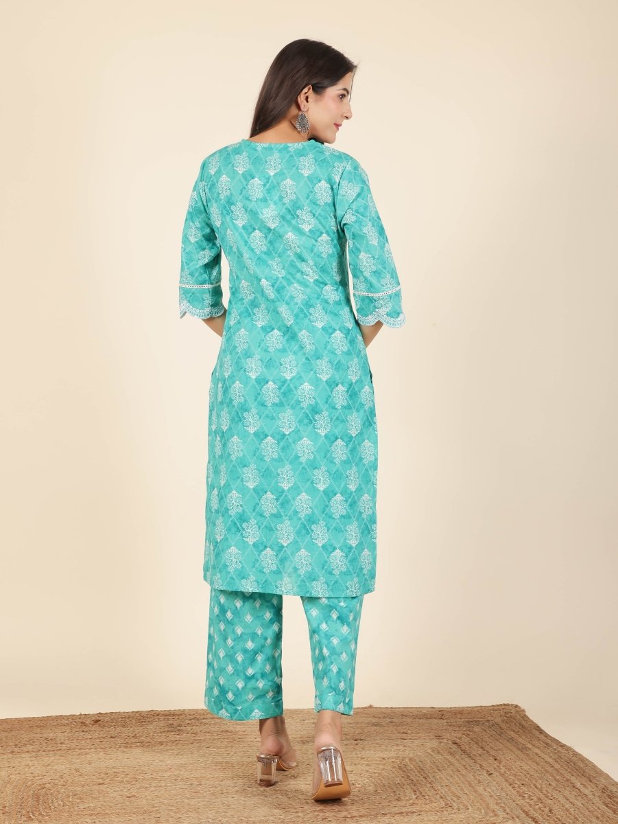 Aramya Straight Soft Cotton Geometric Print Women's Kurta - Green | Grocsy