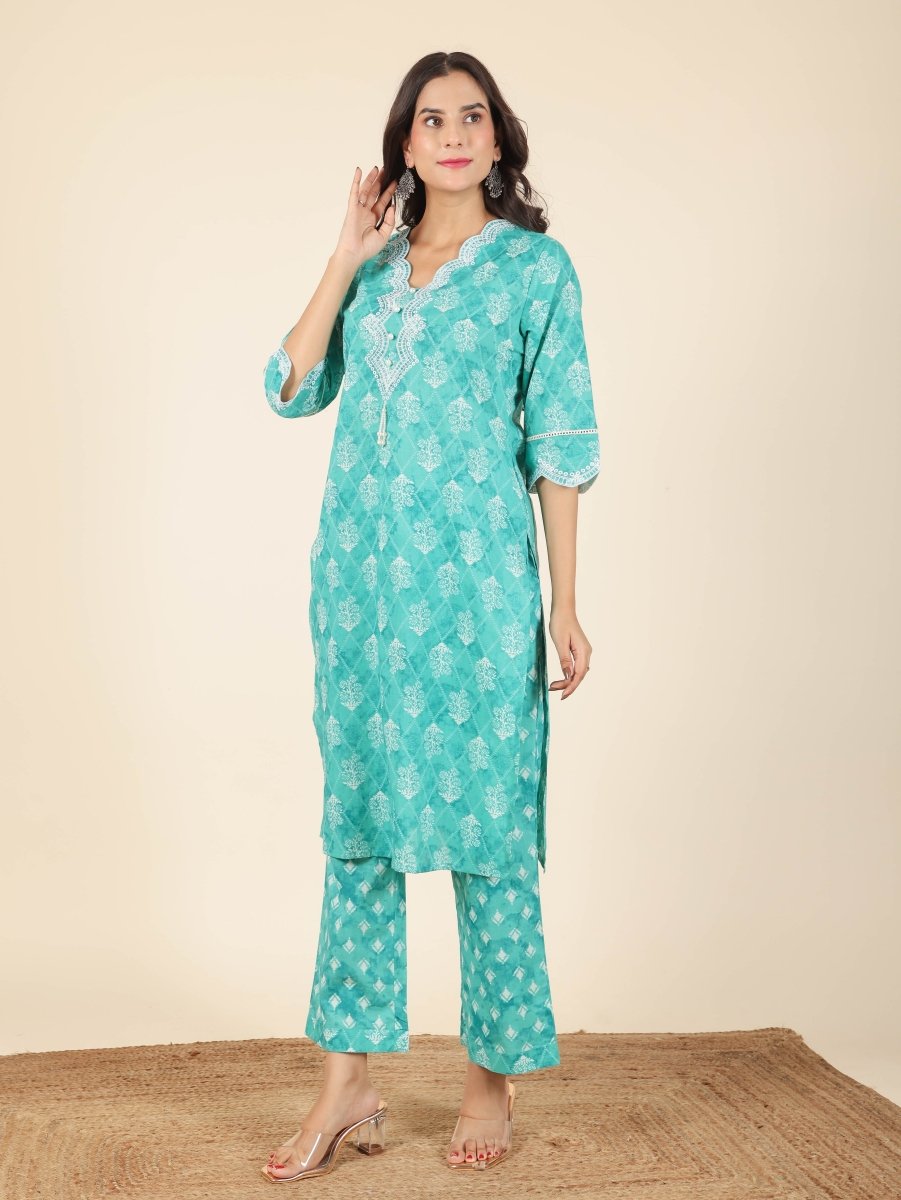 Aramya Straight Soft Cotton Geometric Print Women's Kurta - Green | Grocsy