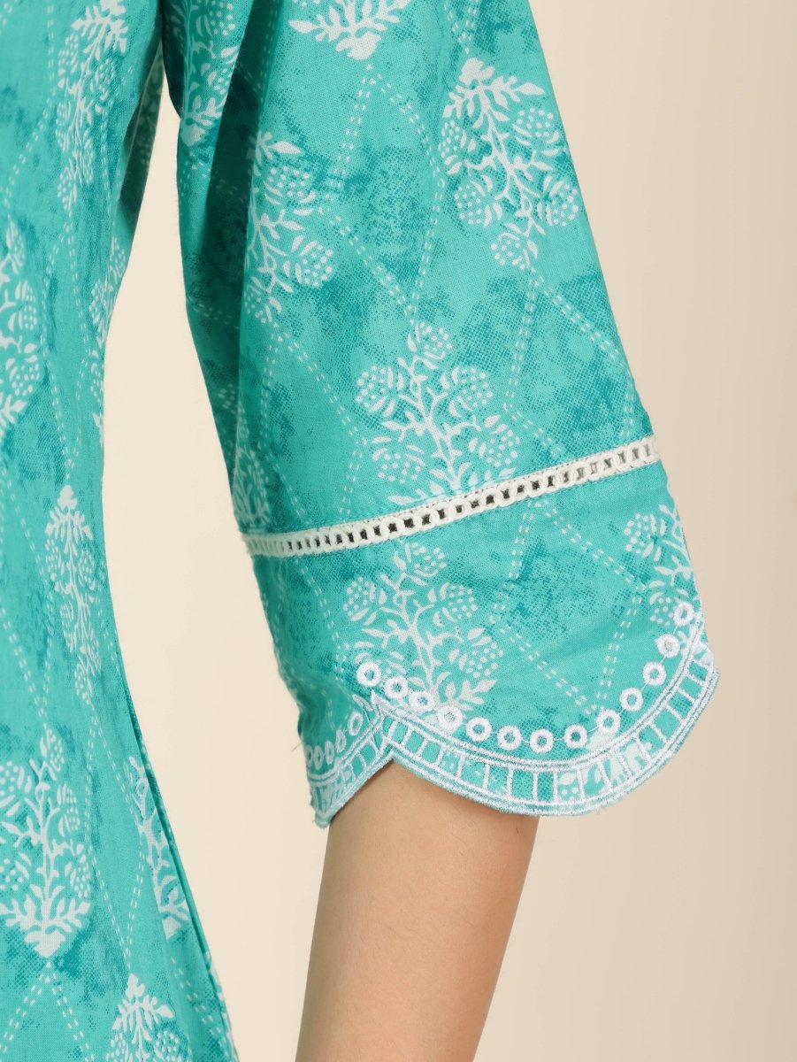 Aramya Straight Soft Cotton Geometric Print Women's Kurta - Green | Grocsy