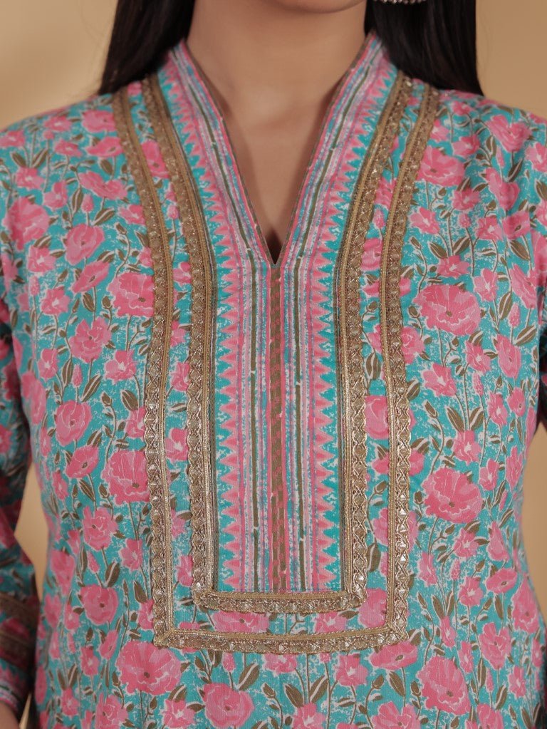 Aramya Straight Soft Cotton Floral Print Women's Kurta Set - Multicolor | Grocsy