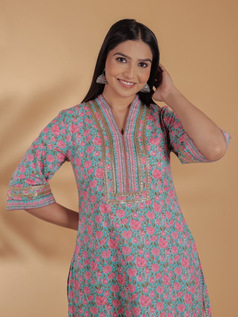 Aramya Straight Soft Cotton Floral Print Women's Kurta - Multicolor | Grocsy