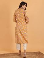 Aramya Straight Linen Cotton Paisley Print Women's Kurta Set - Yellow | Grocsy
