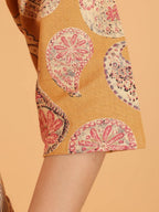 Aramya Straight Linen Cotton Paisley Print Women's Kurta - Yellow | Grocsy