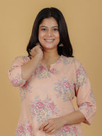Aramya Straight Linen Cotton Floral Print Women's Kurta - Orange | Grocsy