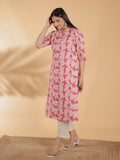 Aramya Straight Linen Cotton Floral Print Women's Kurta - Pink | Grocsy