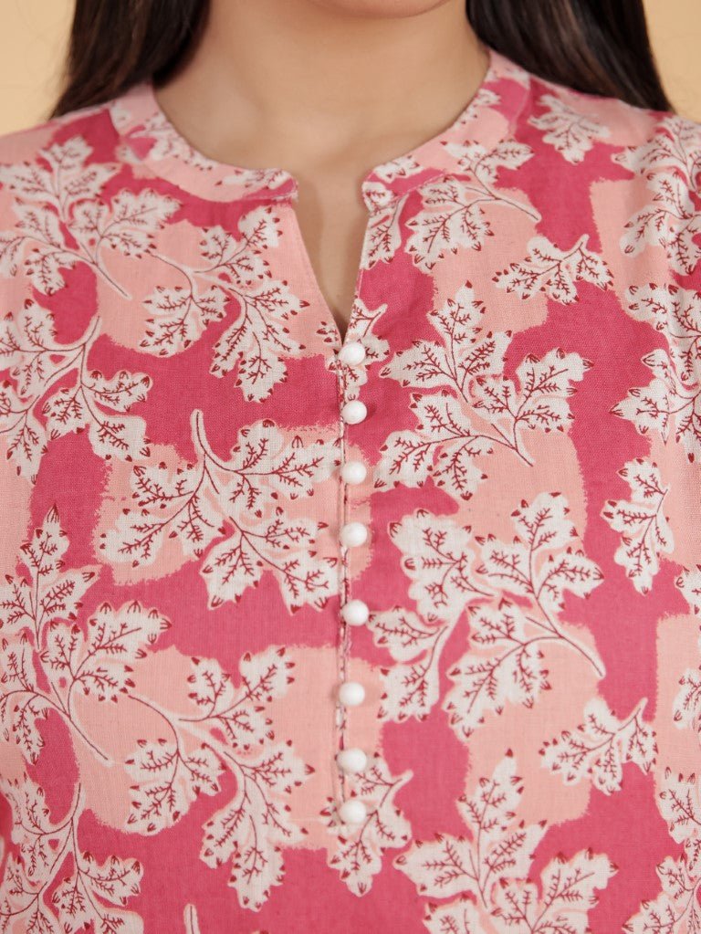 Aramya Straight Linen Cotton Floral Print Women's Kurta Set - Pink | Grocsy