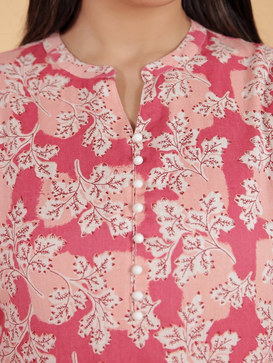 Aramya Straight Linen Cotton Floral Print Women's Kurta - Pink | Grocsy