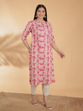Aramya Straight Linen Cotton Floral Print Women's Kurta Set - Pink | Grocsy