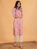 Aramya Straight Linen Cotton Floral Print Women's Kurta Set - Pink | Grocsy
